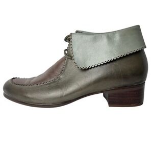 Mona Flying Leather Ankle Boots Block Heel Lace Up Scalloped Trim US‎ 8.5, EU 40